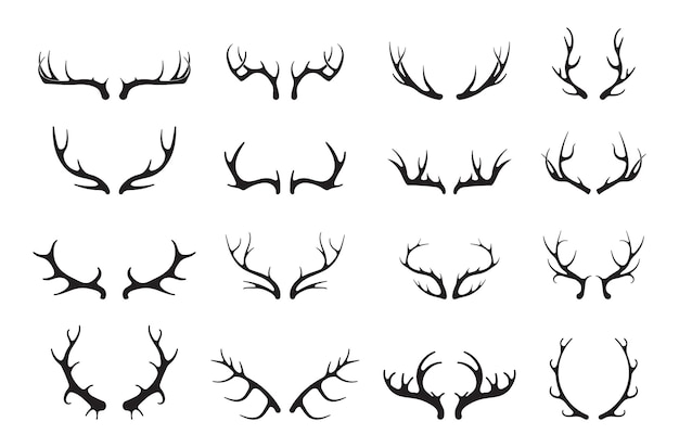 Deer antlers vector set silhouette of the horns of a wild elk roe deer on a white background