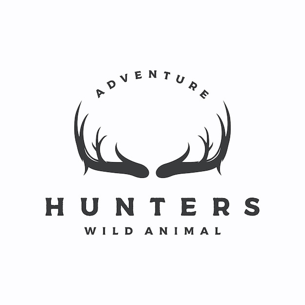 鹿の角とヴィンテージの鹿の頭のロゴのテンプレート デザインバッジ鹿ハンターの冒険と野生動物のロゴ