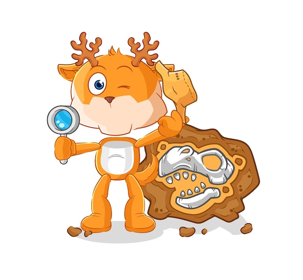 Deer archaeologists with fossils mascot cartoon vector