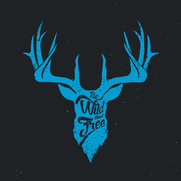 Vector deer be wild and free blue invert