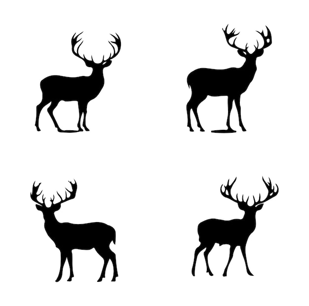 Vector deer black silhouette isolated on white