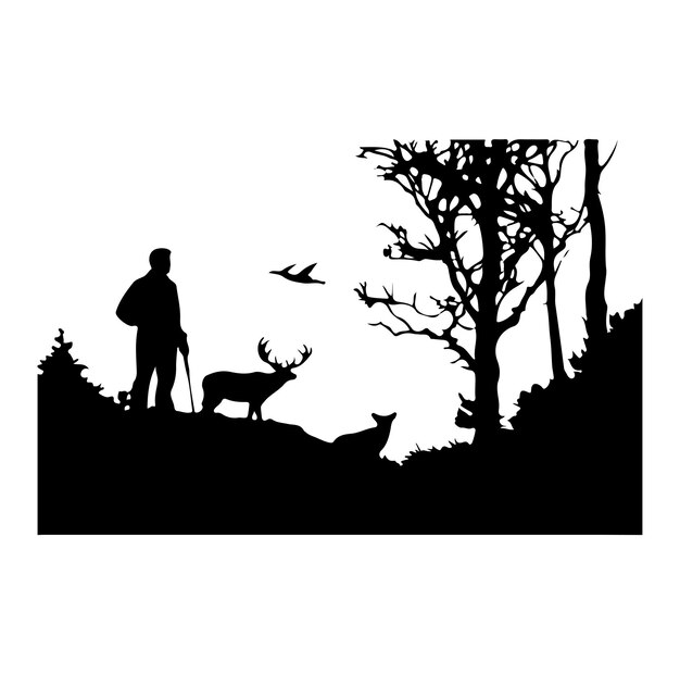 Vector deer black silhouette isolated on white