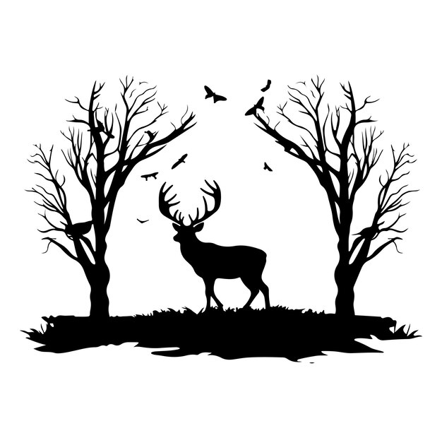 Vector deer black silhouette vector character vector illustration