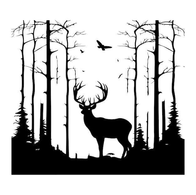 Vector deer black silhouette vector character vector illustration