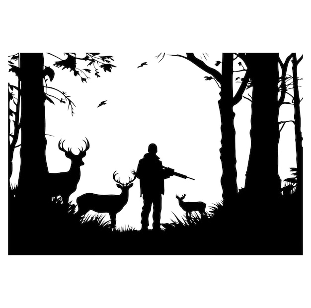 Vettore illustrazione vettoriale del carattere della silhouette nera del cervo