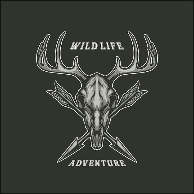 Deer bone head with vintage vector illustration