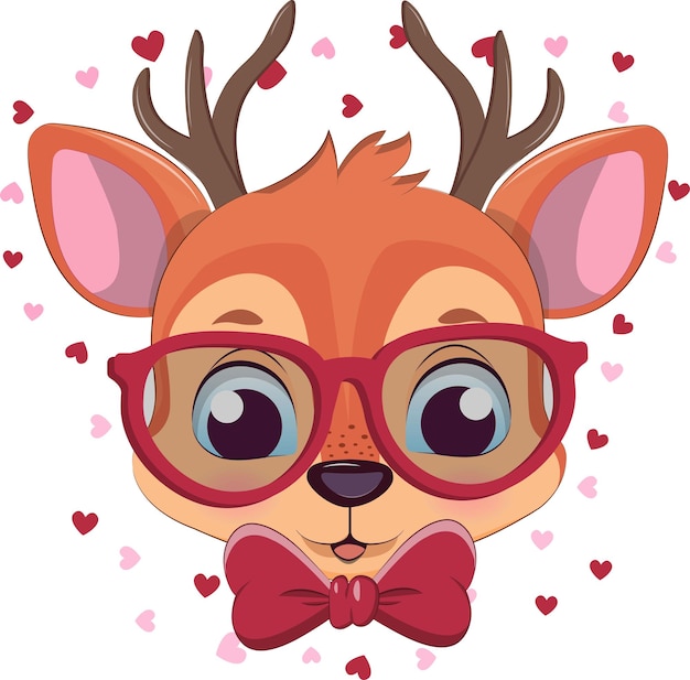 Vector deer boy in glasses and in the heart rim vector