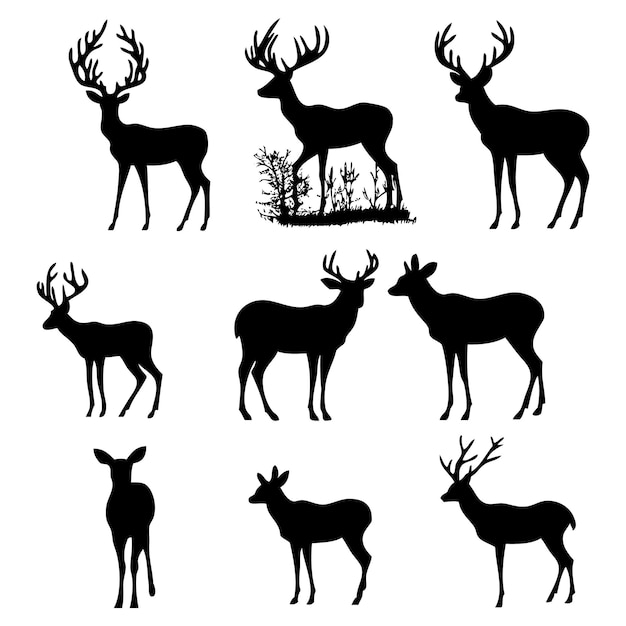 Vector deer bundle silhouette pack vector pack logo tribal tattoo deer shape stag clipart symbol cricut