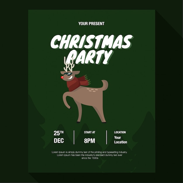 Плакат рождественской вечеринки оленя