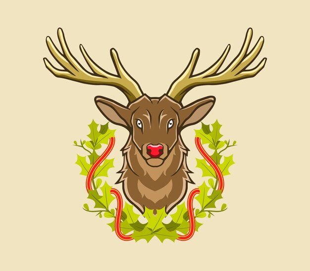 Deer and christmas wreath