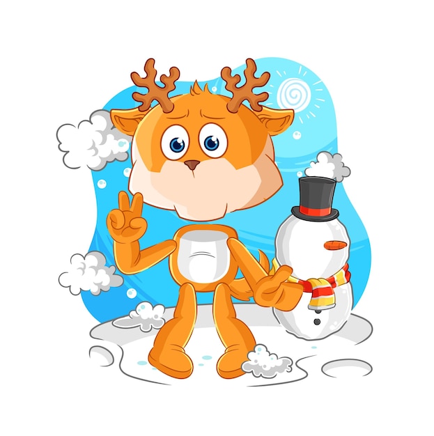 Deer in cold winter character cartoon mascot vector