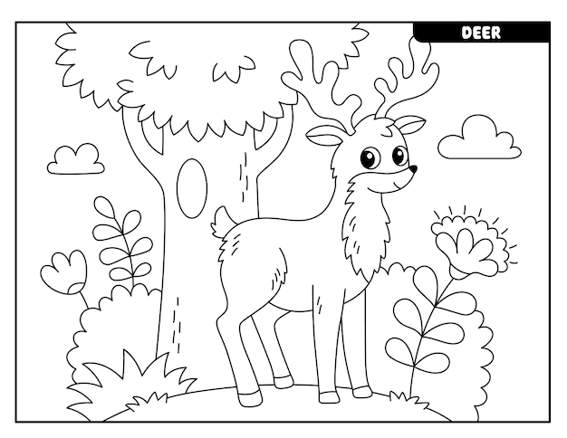 Vector deer coloring page for kids