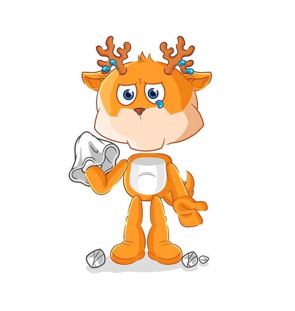 Deer cry with a tissue cartoon mascot vector