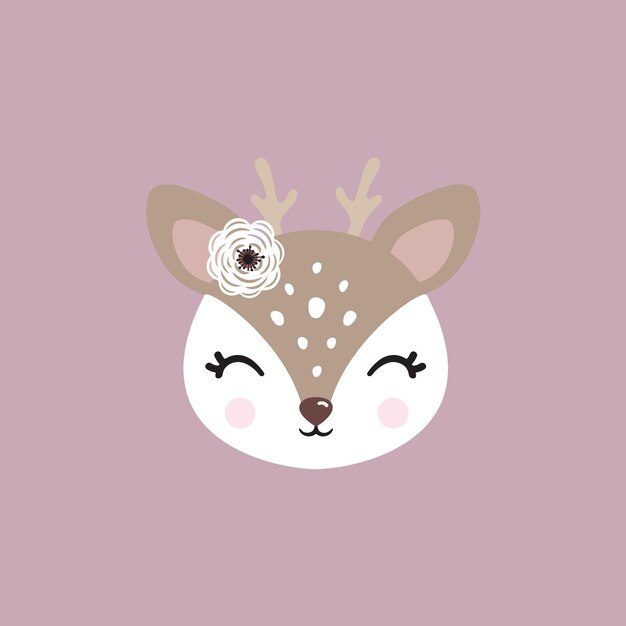 Deer cute portrait smile face little small reindeer ears nose animal bow full face flower bow decor