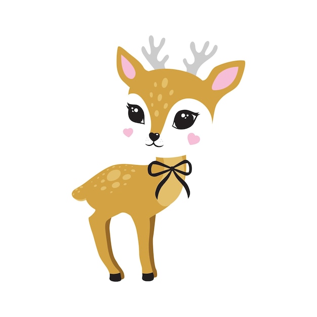 deer cute portrait smile face little small reindeer ears nose animal bow full face