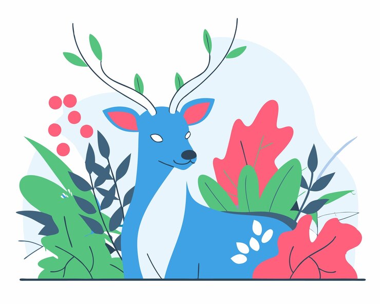 Vector deer decoration with plants and leaves illustration