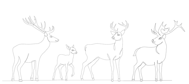 Deer drawing by one continuous line, sketch