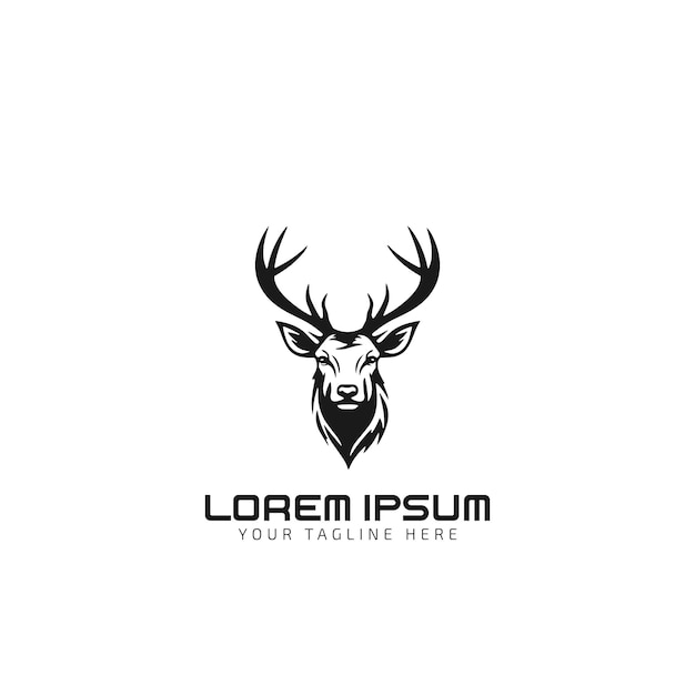 Deer face with horns minimal logo silhouette vector icon