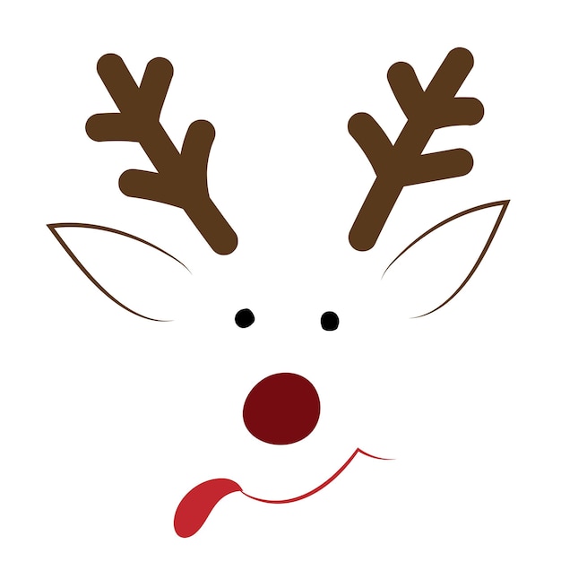 Deer faces with nose horns tongue and round eyes on white Christmas or New Year card