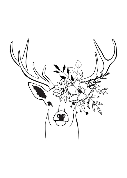 Vector deer flower head simple drawing