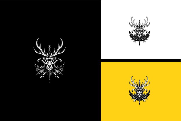 Vector deer and flower vector black and white