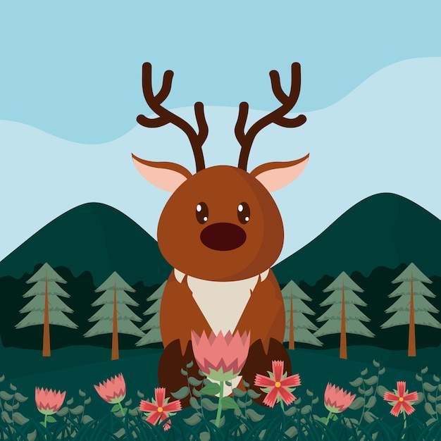 Deer at forest cute animal cartoons 