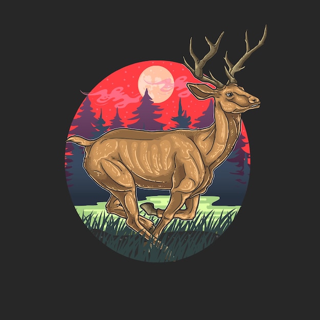 Vector deer in forest illustration