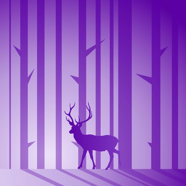 Deer in forest silhouettes modern vector illustration