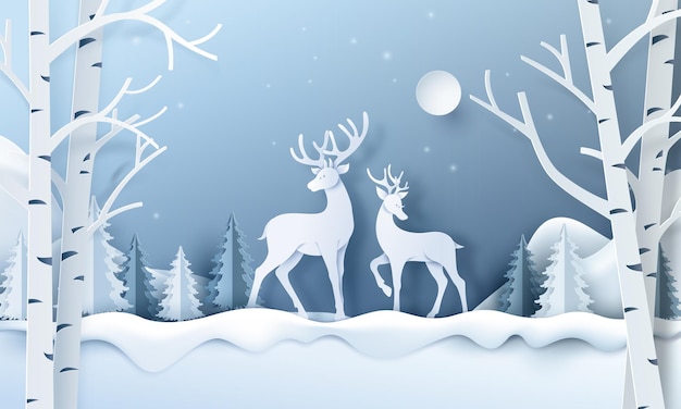 Deer in forest with snow