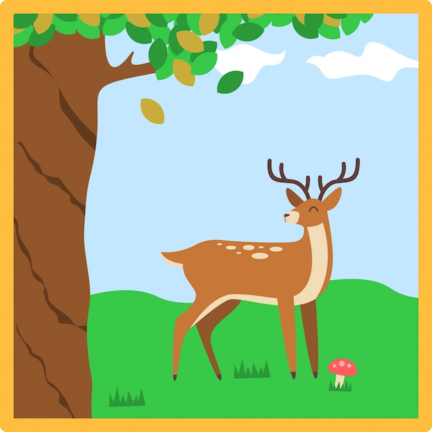 Deer in the forrest cartoon illustration