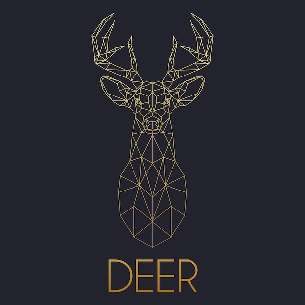 Deer golden head geometric lines silhouette isolated on black background