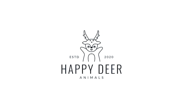 Deer hand up line cute cartoon logo vector  illustration