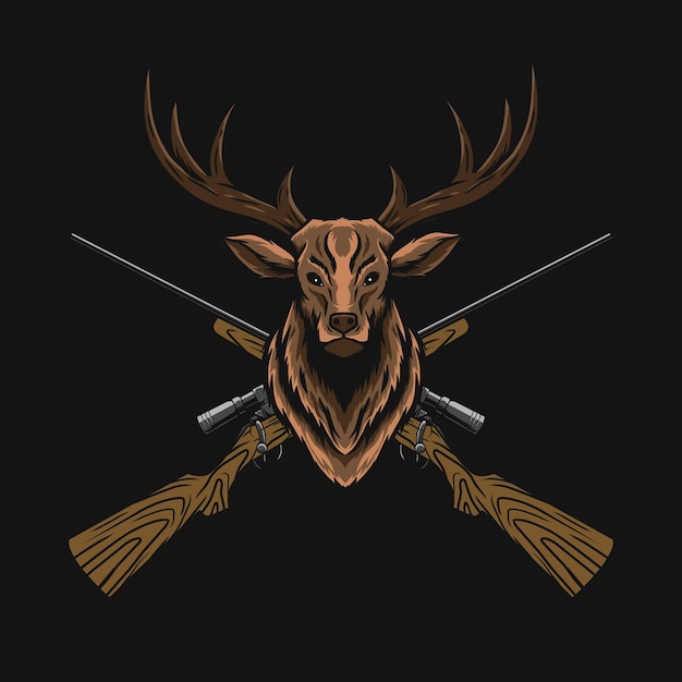 벡터 사냥 디자인을 위한 사슴 머리와 저격수