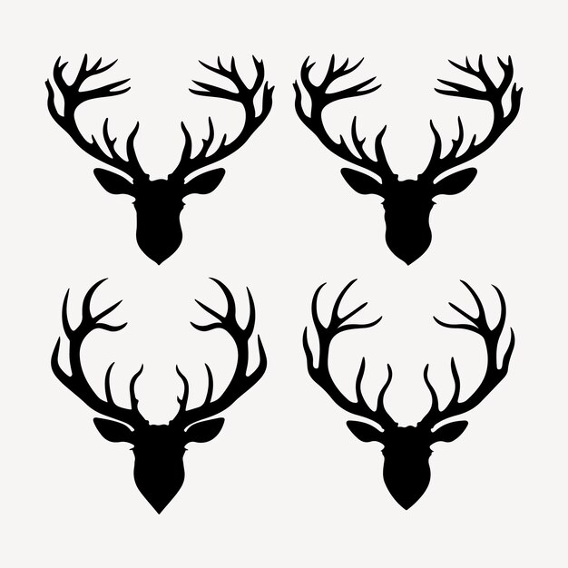 Deer head black silhouette Different types of deers heads with antlers vector illustration