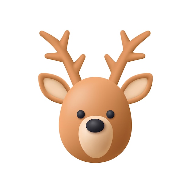 Vector deer head christmas and new year concept 3d vector icon cartoon minimal style