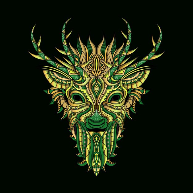 Vector deer head in ethnic style vector illustration with black background