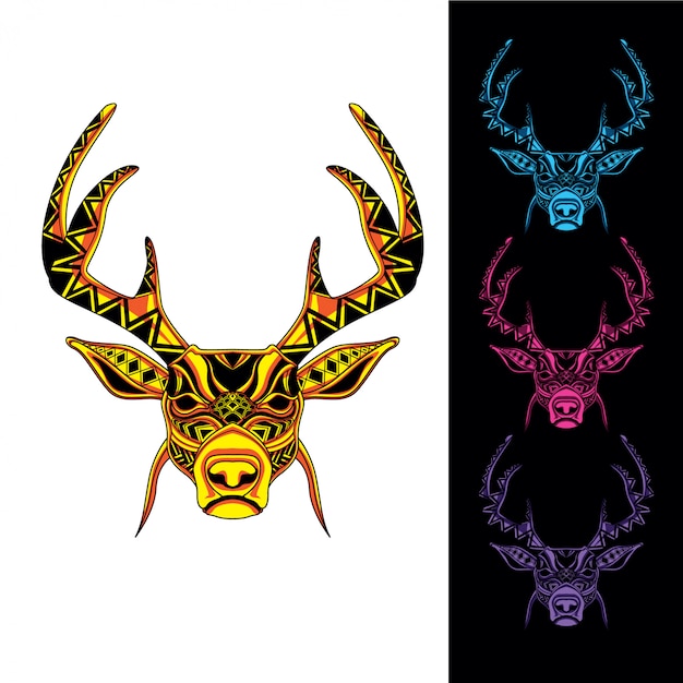 暗い色のセットで光る抽象的なパターンから鹿の頭