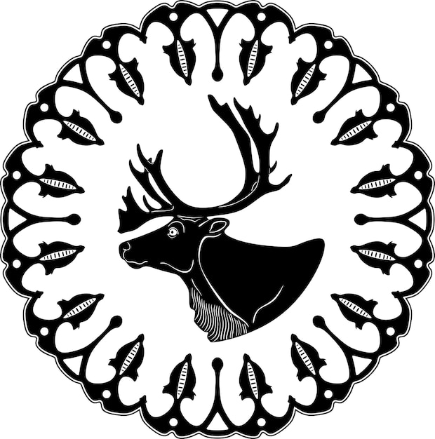 Vector deer head line art logo with floral frame handmade silhouette collection