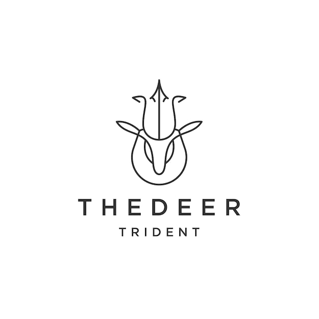 Deer head trident line logo icon design template flat vector