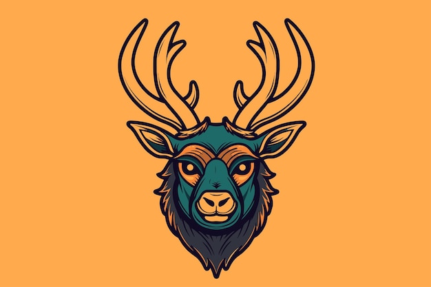 Deer head with big antlers on orange background Vector illustration