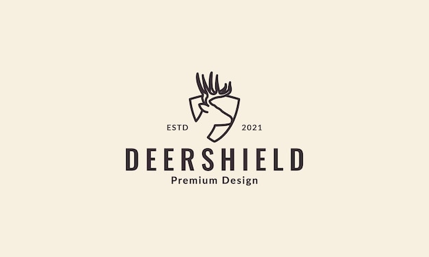 Deer head with shield or guard line logo vector symbol icon design illustration