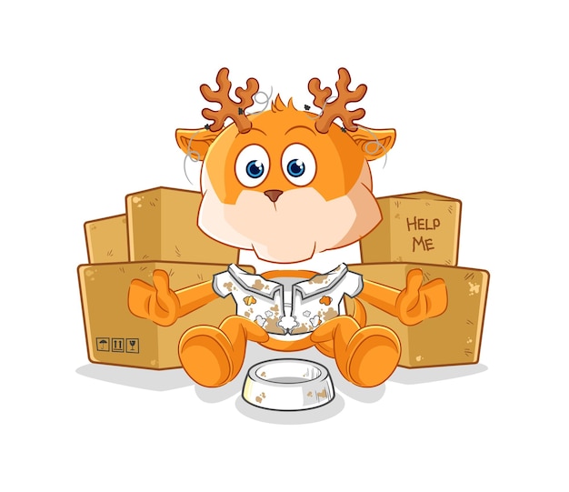 Deer homeless character cartoon mascot vector