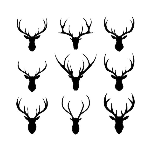 Deer horns icon set black silhouette Different types of deer horn art design and vector