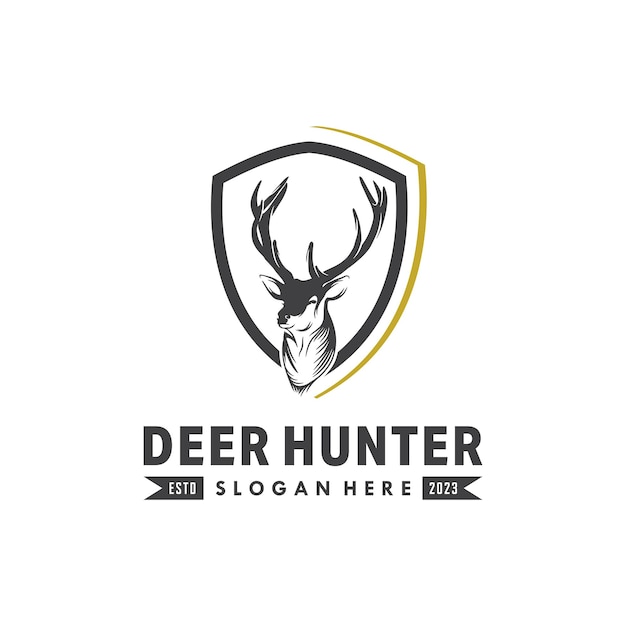 Векторный шаблон дизайна логотипа Deer Hunter