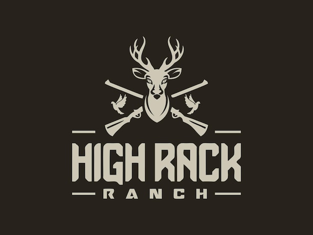 Deer hunter outdoor adventure logo vector illustration design vintage