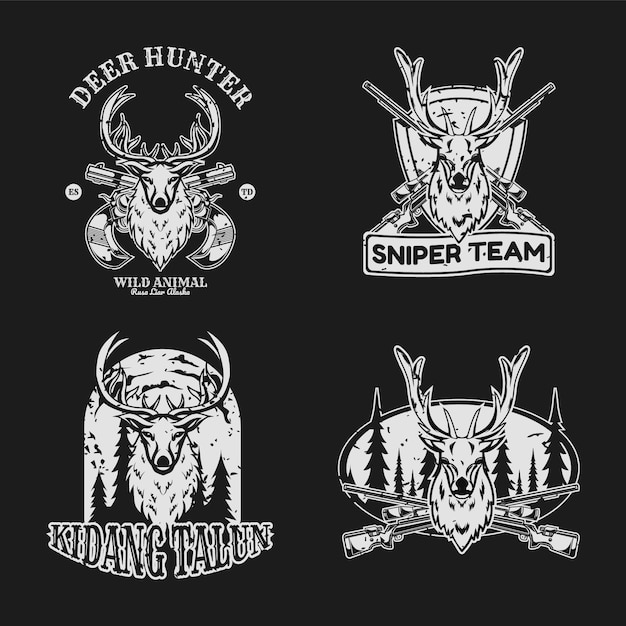 Vector deer hunter vintage badge set