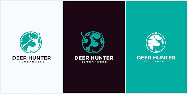 Deer hunting club logo design template vector silhouette di deer head deer hunting club, hunting club logo template. due sagome di cervi e fucili isolati su sfondo bianco.