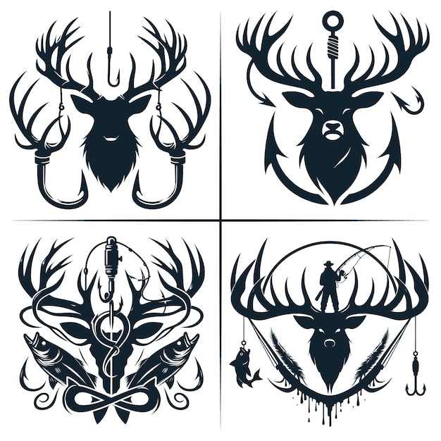 Deer Hunting And Fishing Hook Vector