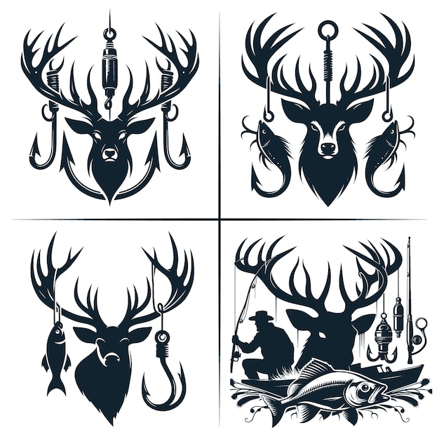 Deer Hunting And Fishing Hook Vector