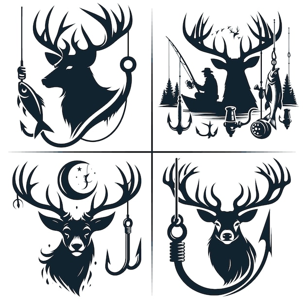 Deer Hunting And Fishing Hook Vector